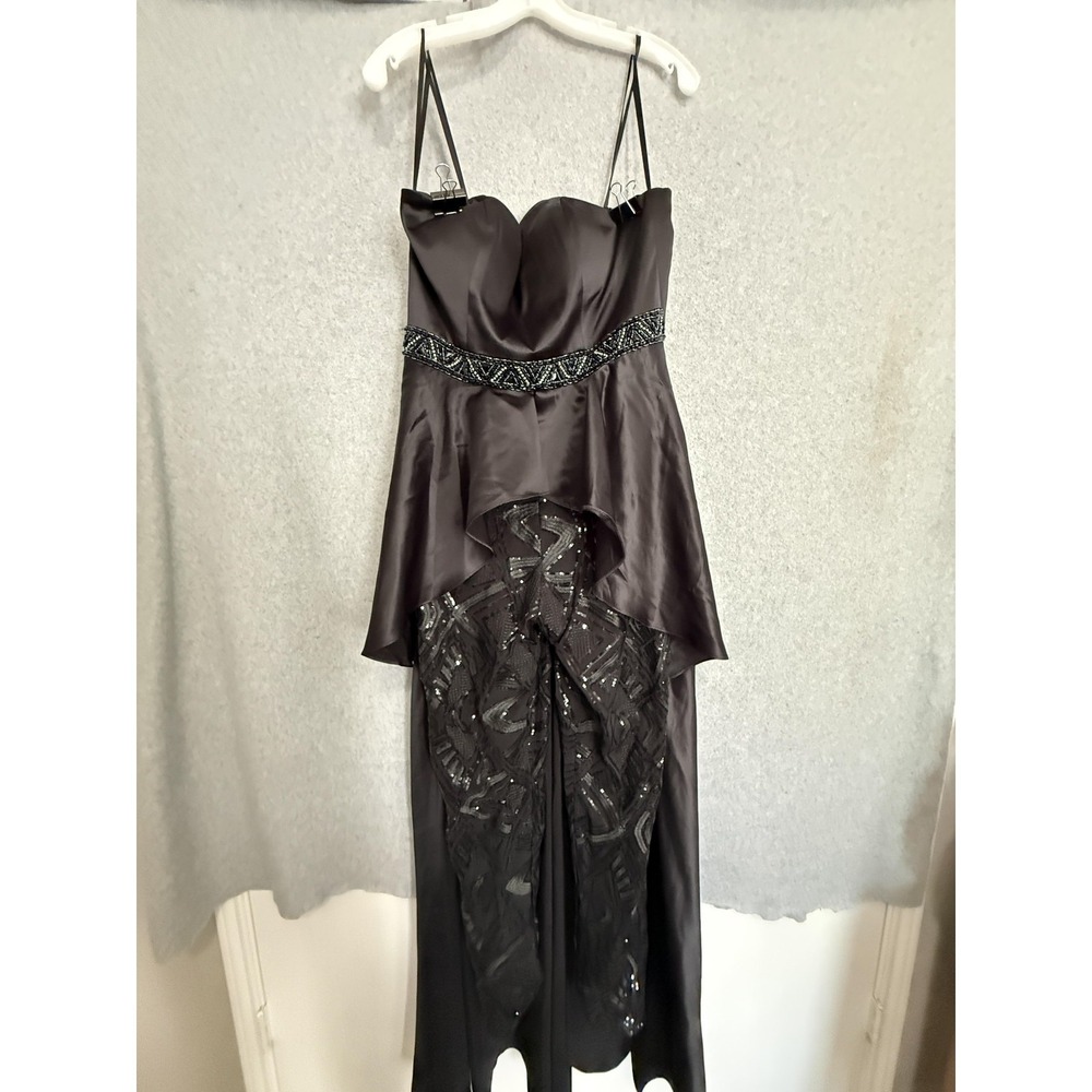 Venus Dress Womens 14 Black Beaded‎ Sweetheart Hi Low Maxi Sequin Evening Gown